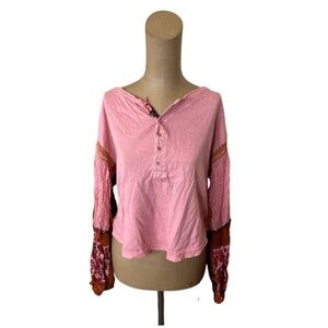 Free People Women's Vintage Combo Light Magic Henley Blouse Top Size Large